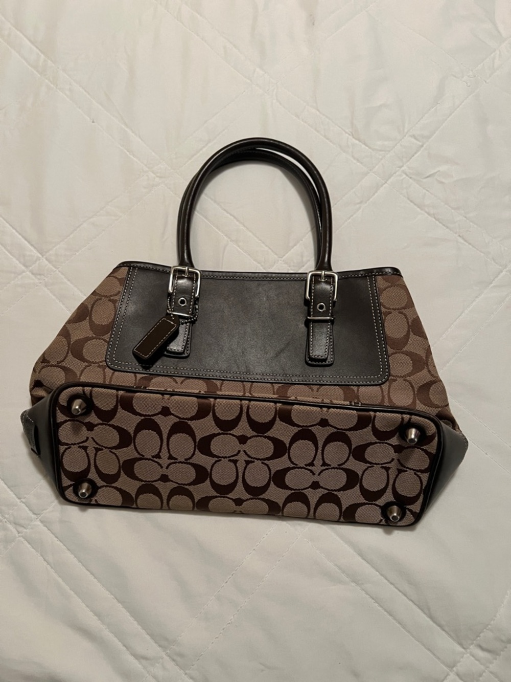 Coach Brown Signature Canvas Satchel with Dark Brown Leather